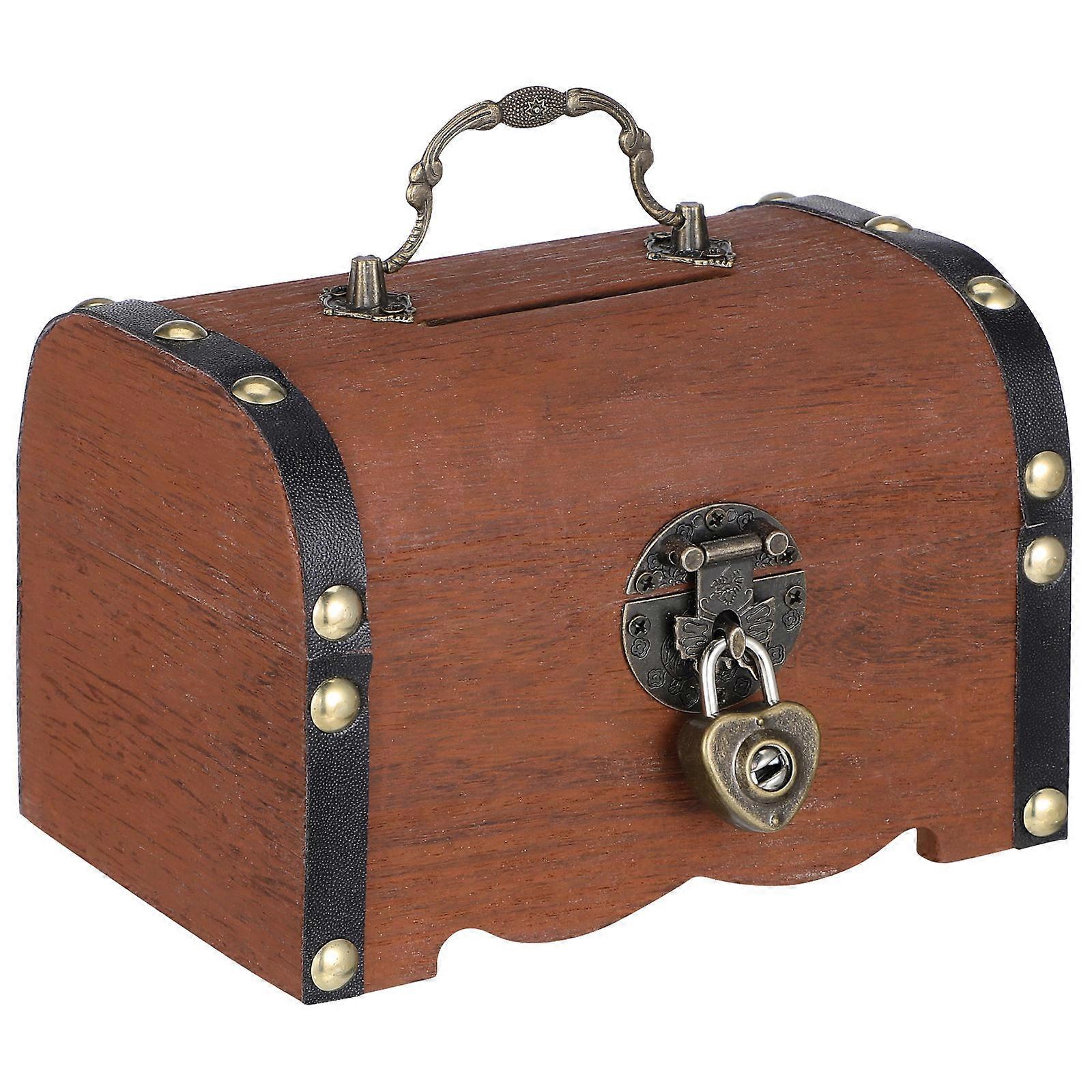 Vintage Wooden Treasure Chest Box with Lock – Retro Storage Trunk for Collectibles, Keepsakes and Coins – Decorative Home Organizer