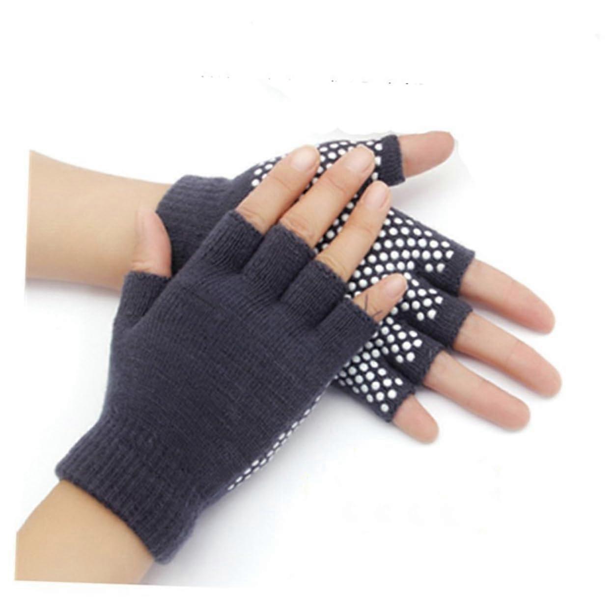 Fingerless Yoga Gloves NonSlip Breathable Sports Mittens Black Dark Gray