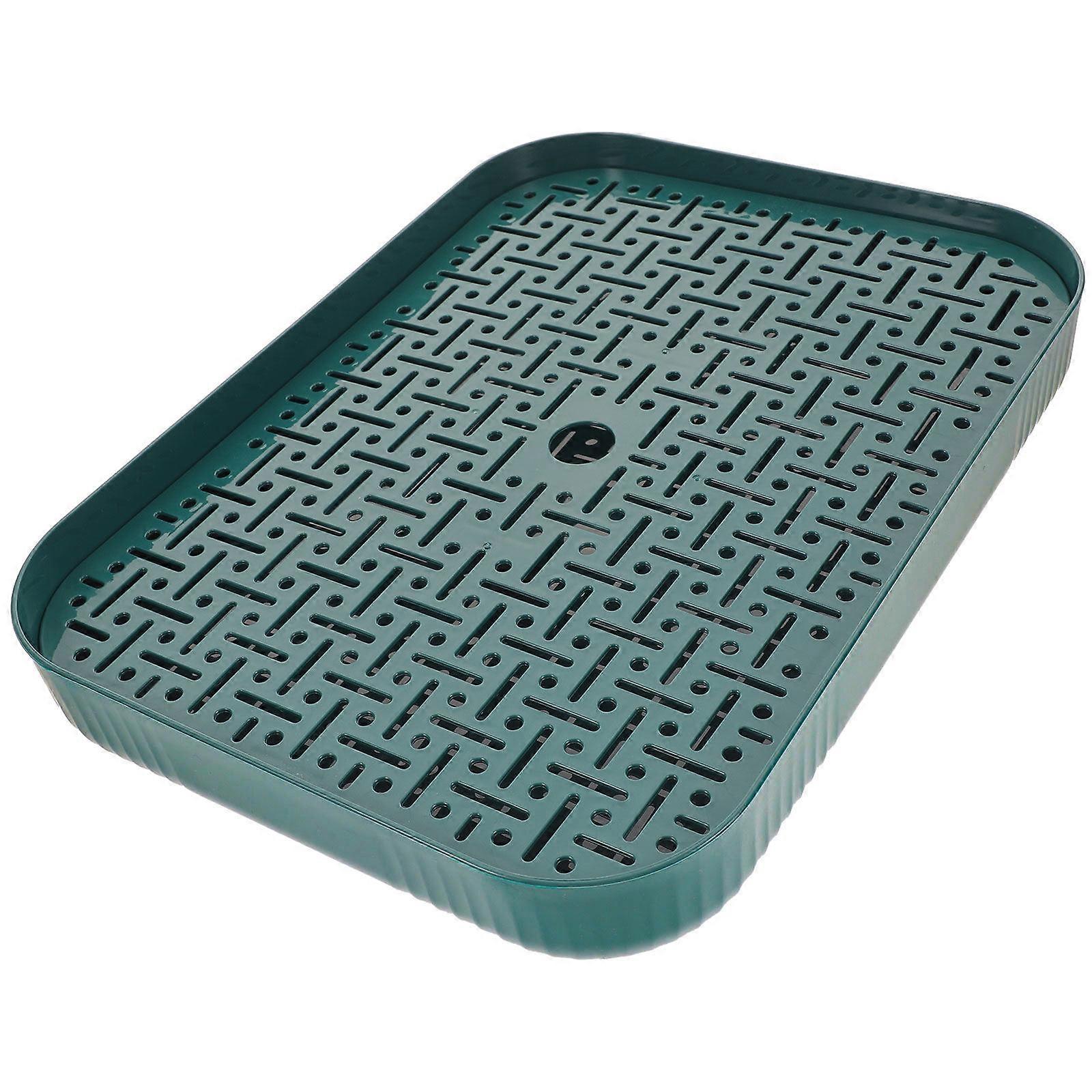 Double Layer Draining Tray Multi-Function Serving Tray Kitchen Use Green 34X26CM Storage Anti-slip 1Set