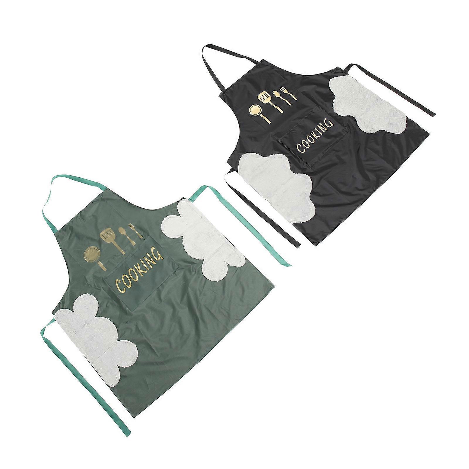 Water Resistant Apron 2Pcs Oil-Proof Kitchen Apron For Barbecue Grilling House Cooks Black Polyester 70X62X0.1CM
