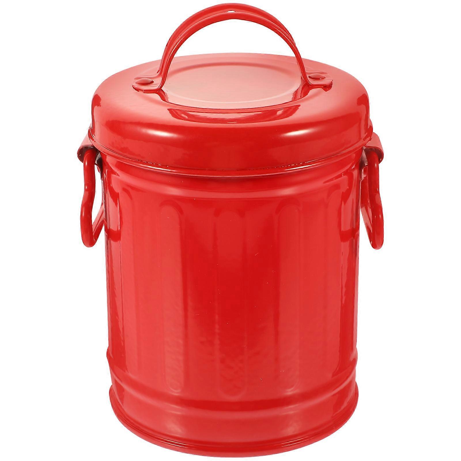 Mini Garbage Can With Lid Desktop Mini Trash Can Pen Holder For Home Office Use Red 14X9.7X9.7CM Iron Trash Storage 1Pack