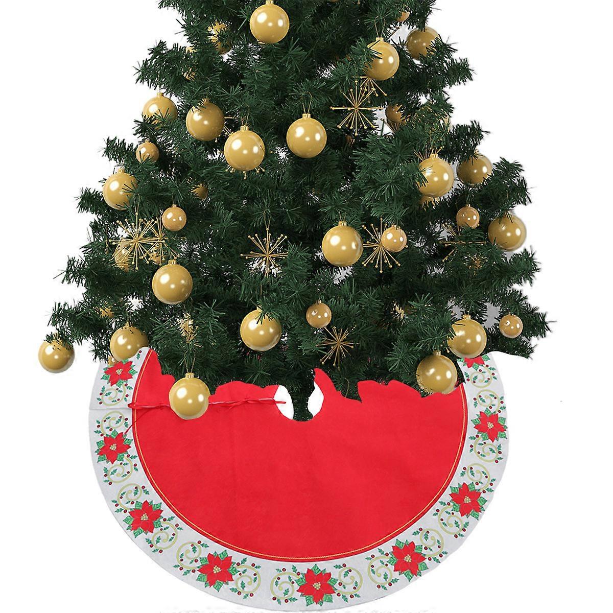 Tree Skirt Decor Red Christmas Tree Base Apron Mat Non-Woven Fabric Round Shape For Home Decor 1Pack