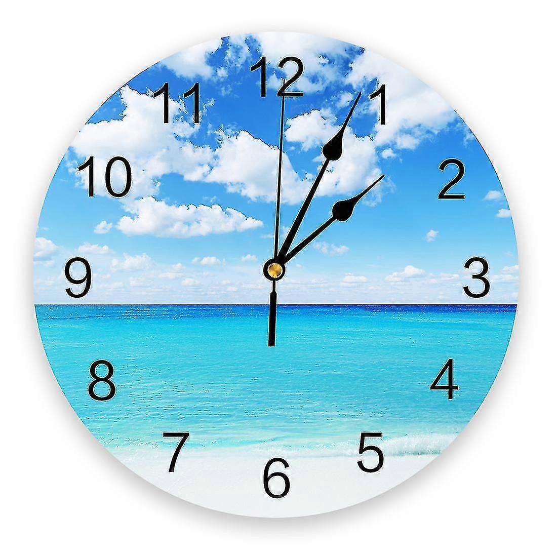 Beach Sky Sea Silent koristeellinen seinäkello digitaalinen kello toimii pyöreänä kotitoimiston koulukelloina-yky416