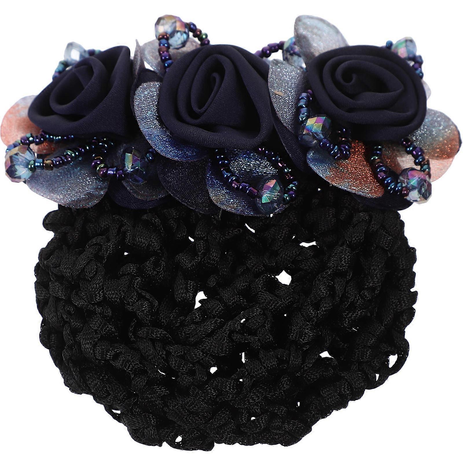 Flower Hair Net Clip Ballet Dancer Daily Wearing Fabric 3.9×3.7×1.2in 1Set