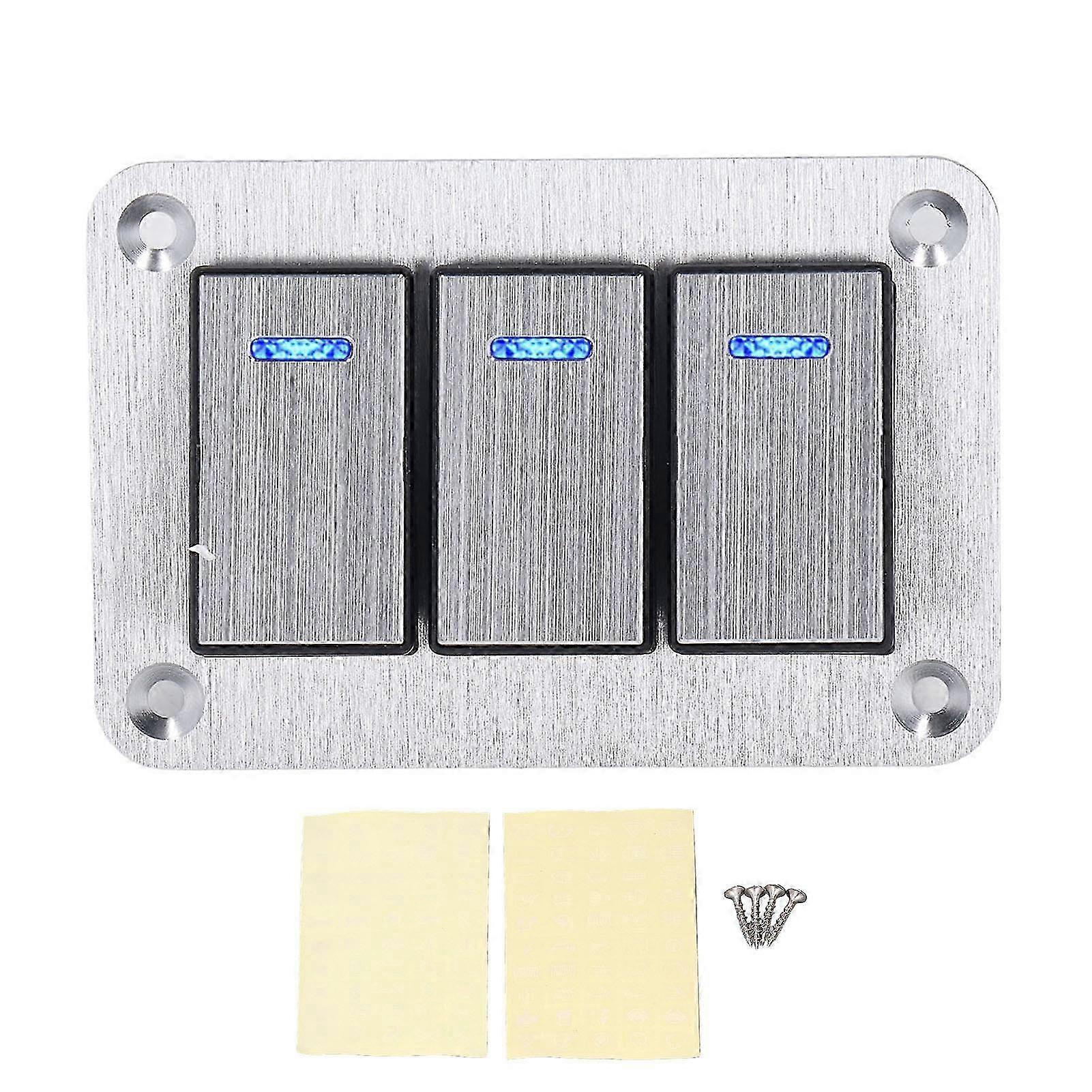 Durable 3-Way Rocker Switch Panel with Blue LEDs for Use in Cars, RVs, and Yachts