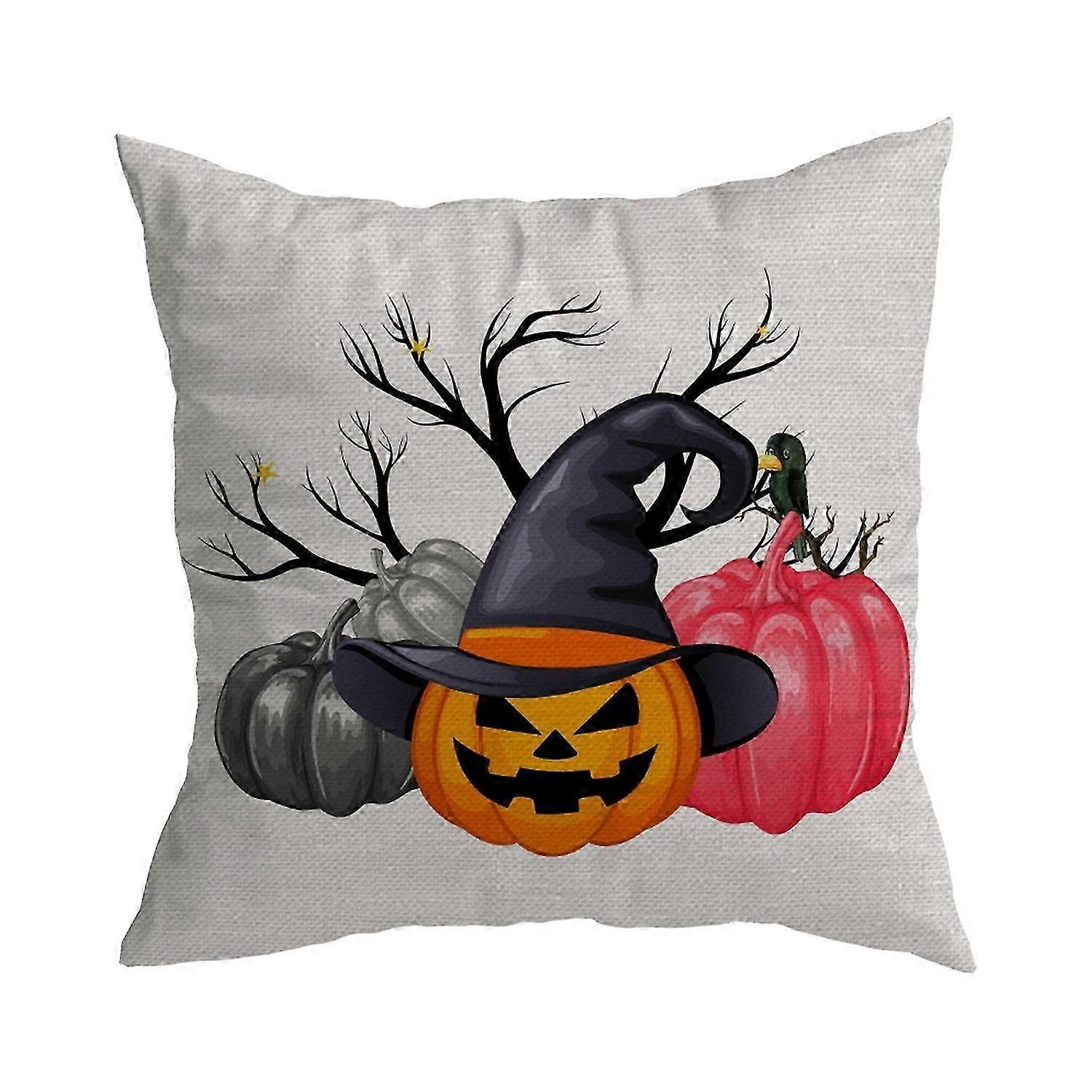 2025 Latest Model Throw Pillowcase Witch Spider Ghost Print Hidden Zipper Closure Pillow C