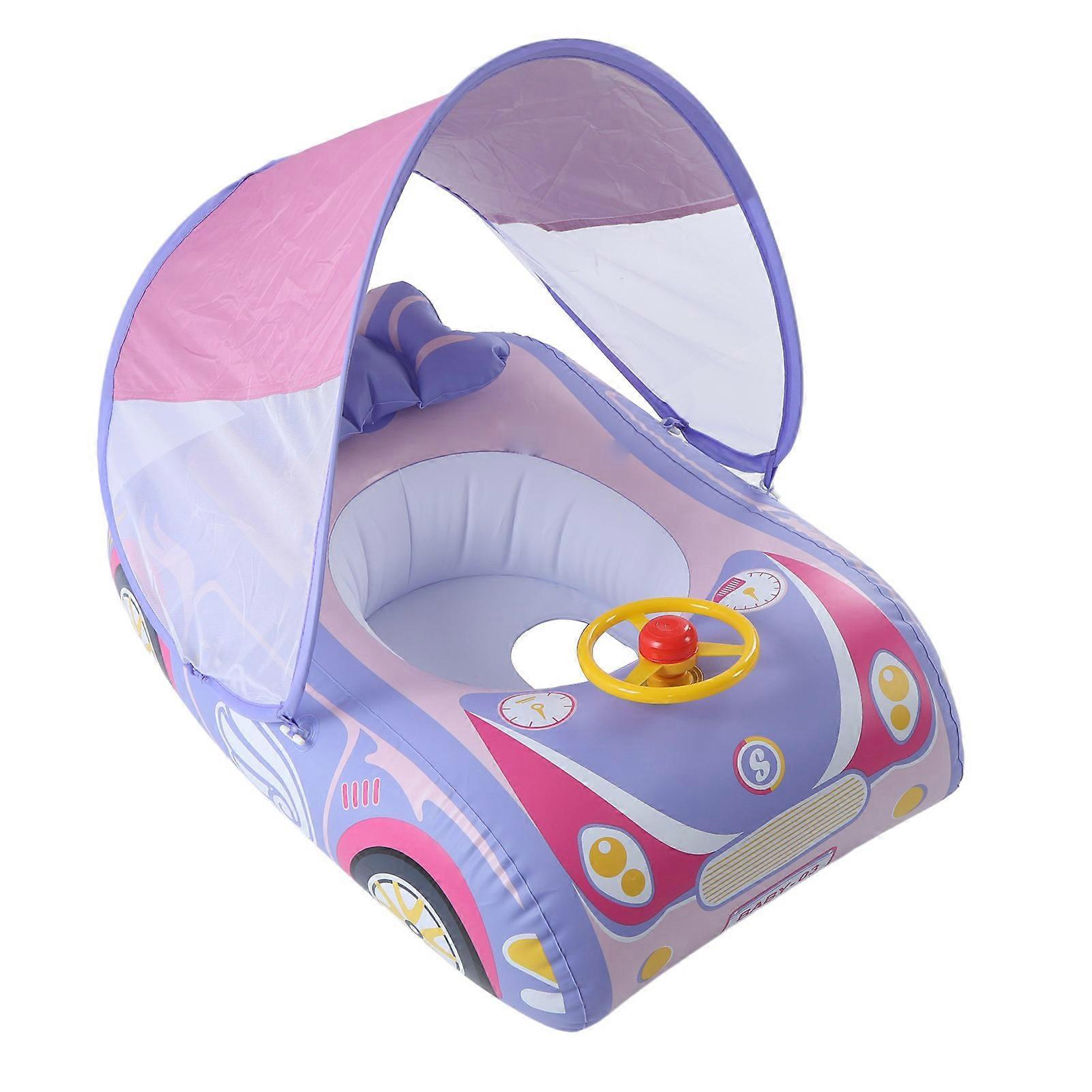 Baby Inflatable Swimming Float Car Shape Ride On Pool Float with Horn and Sunshade for 1 to 4 Years Old Toddlers Pink