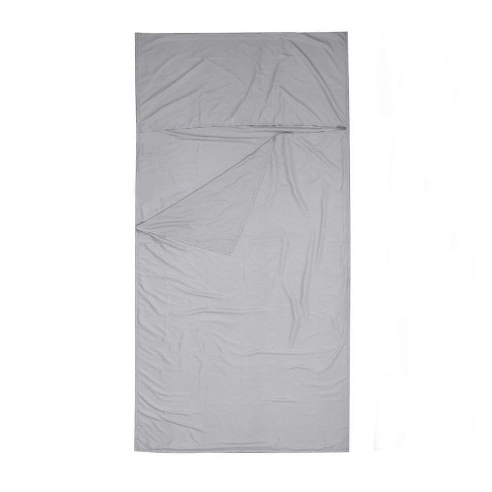 Sleeping bag liner, portable, lightweight, with cottonlike feel, travel sheet with pillow slit, accessory for backpacking and camping (Grey)
