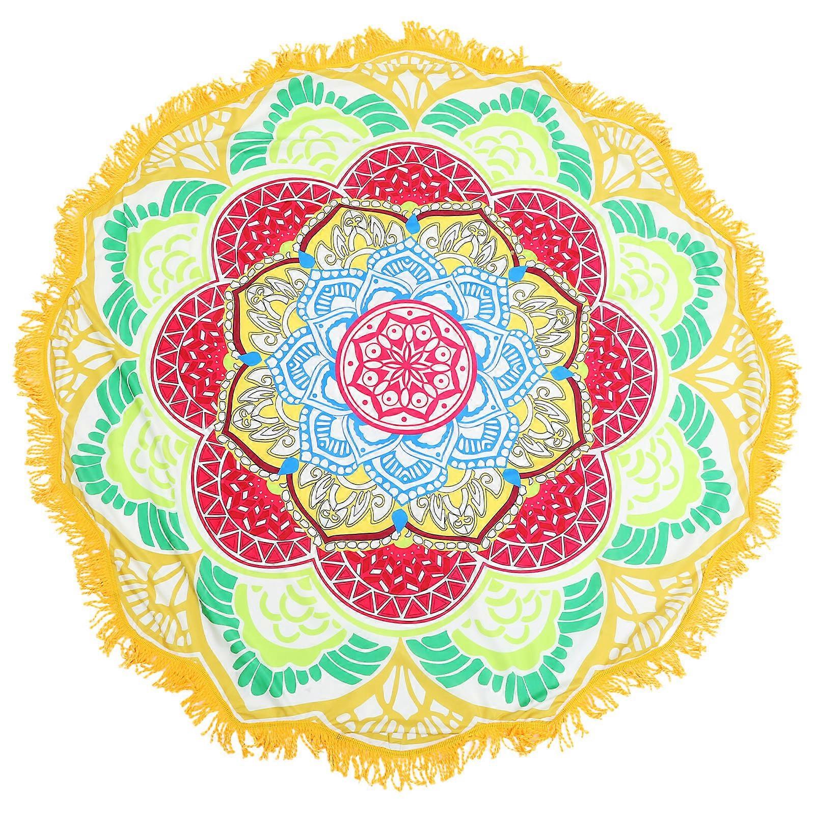 Yoga Enthusiast Blanket Colorful Fringed Round Shape Multi-Colored 135x135x0.15cm For Home Use 1Set