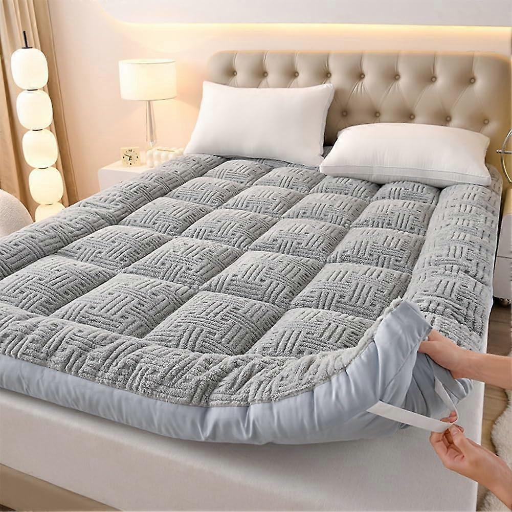 Improved Japanese Futon Mattress Foldable Tatami Rollable Winter-Thickened Lambswool Soft Down Grey 180x200 Queen