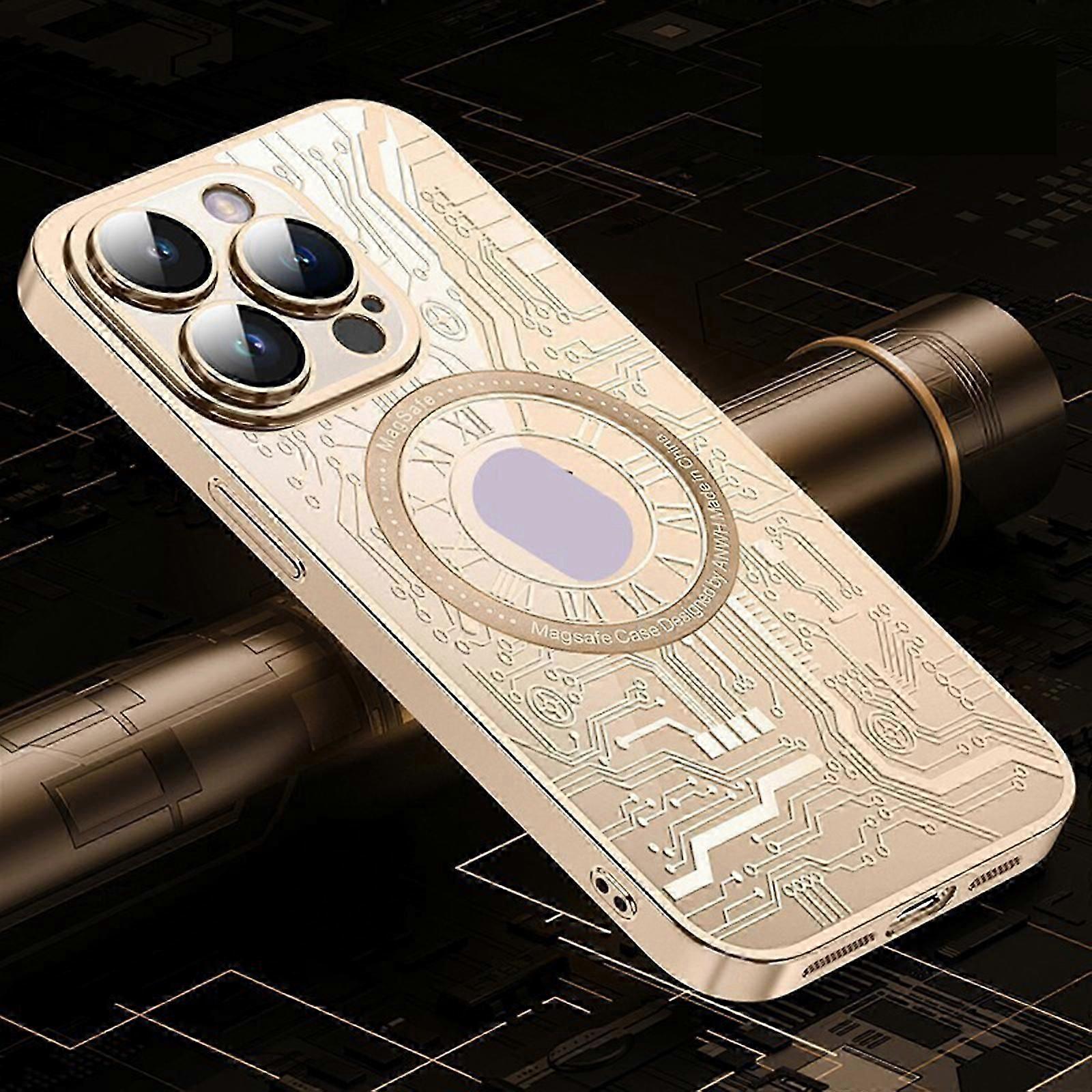 for iPhone 15 Pro Max/15 Ultra Magnetic Case Compatible with MagSafe, Circuit Mechanical Gear Pattern Thin Cool Case 15 Pro Max/15 Ultra