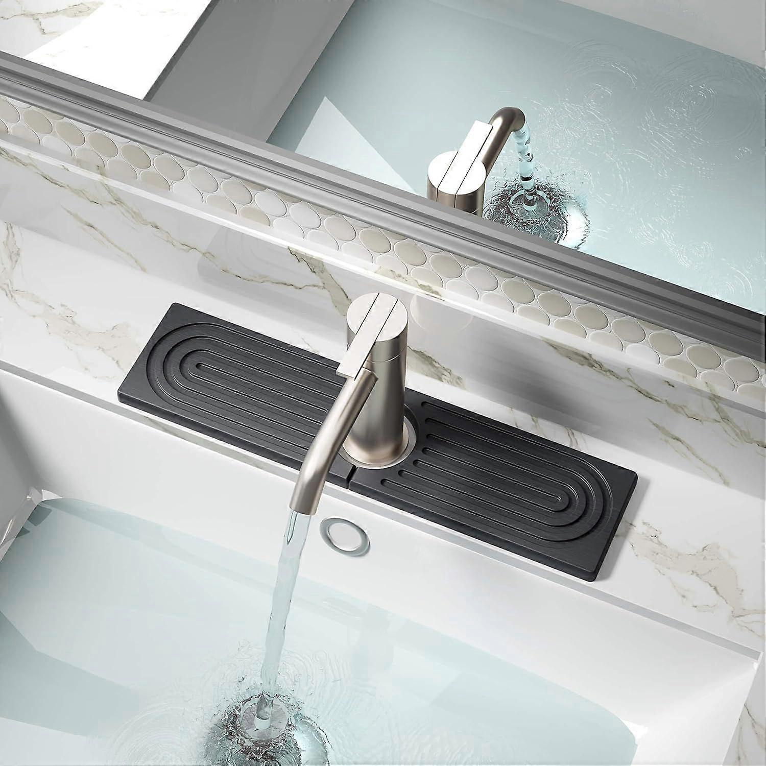 Faucet Mat for Kitchen Sink - Water Absorbing Stone Tray for Sink, Diatomite Fast-Drying Faucet Mat, Faucet Splash Guard for Bathroom Counter 15.8" x