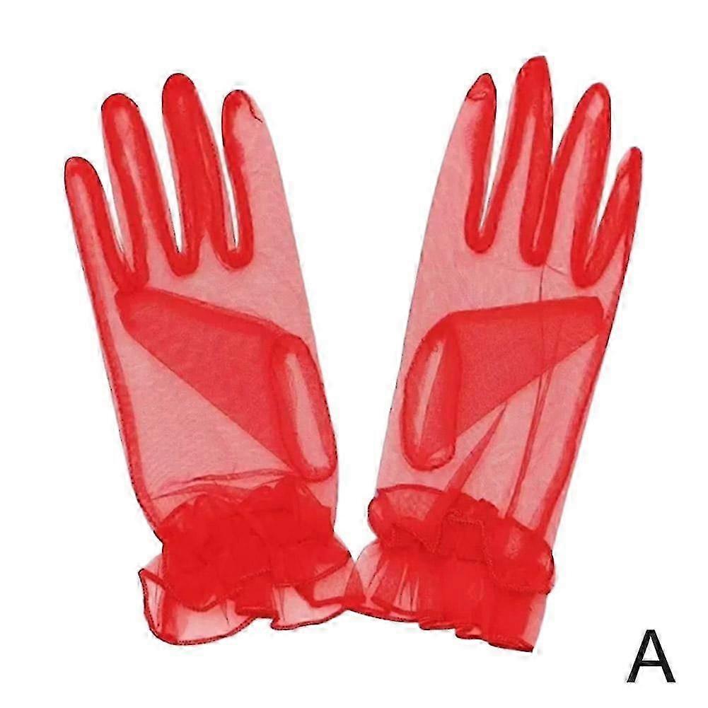 Genomskinlig gasväv Spets Handskar Ultra Thin Bröllop Mesh Handskar Damer-Yvan