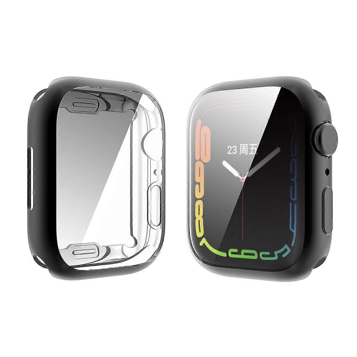 ENKAY HAT PRINCE Drop-proof Electroplated TPU Smart Watch Case with 9H Tempered Glass Screen Protector for Apple Watch Series 7 45mm