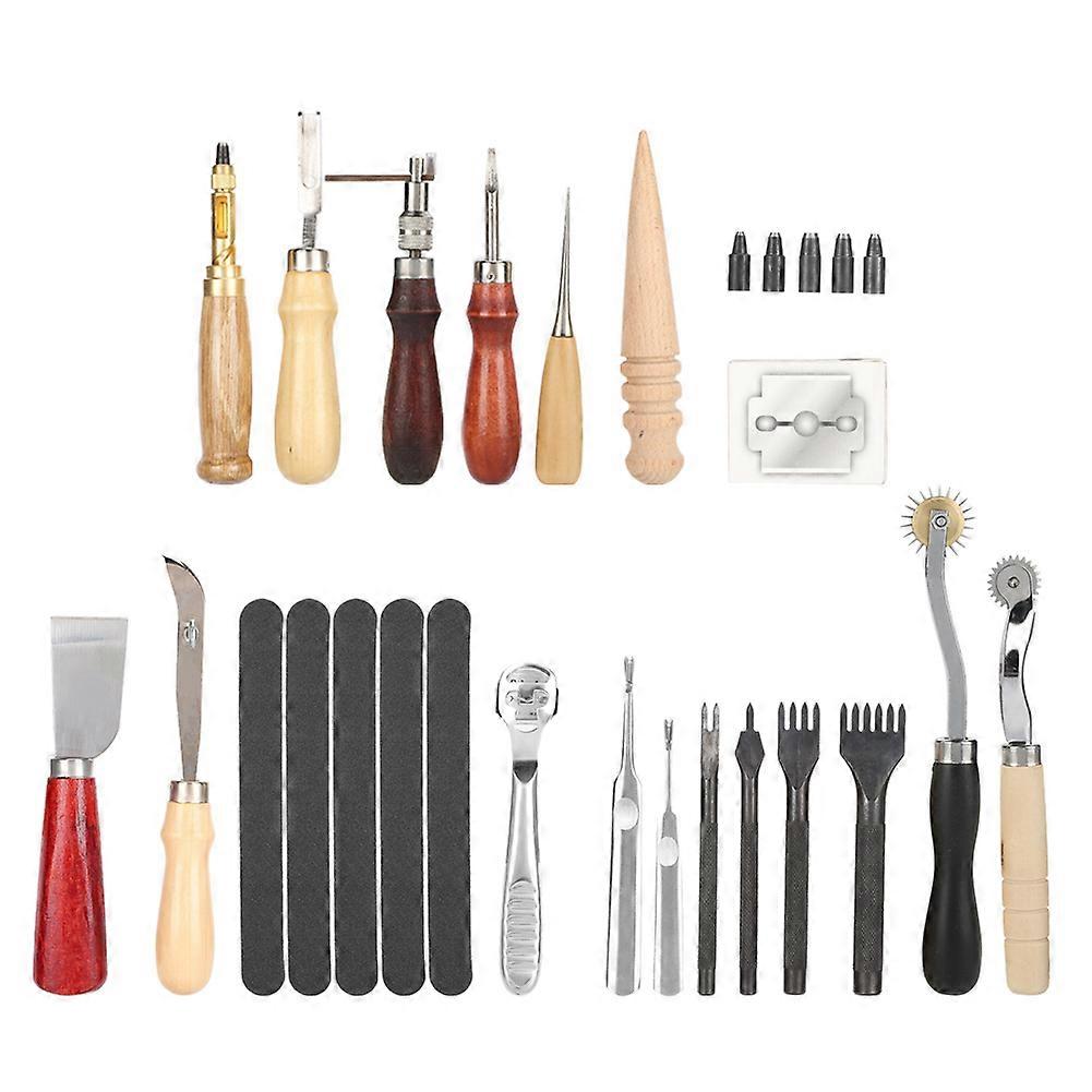 19PCS Leather Craft Tools Accessory Kit Set for Hand Stitching Sewing Punch Carving Work