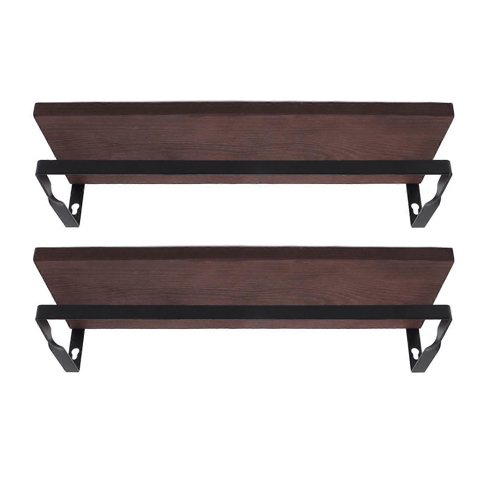 2 Pcs Floating Shelf Wall Mounted Storage Rack Simple Style Floating Storage Shelves Dark Brown 