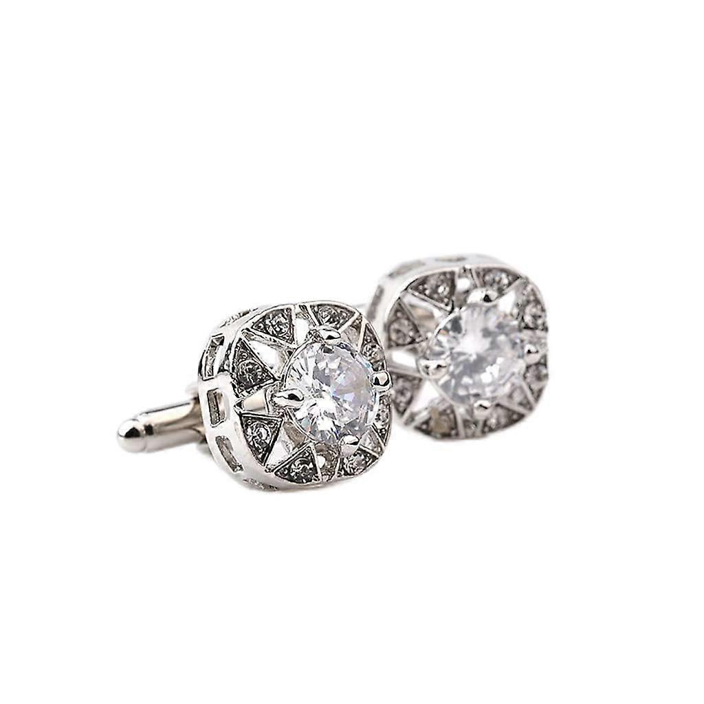 Cufflinks with crystals, 2 color options, rhinestone design, suitable for all men's shirt sleeves (Argento 2.1 cm x 2.1 cm) Silver 2.1cm*2.1cm