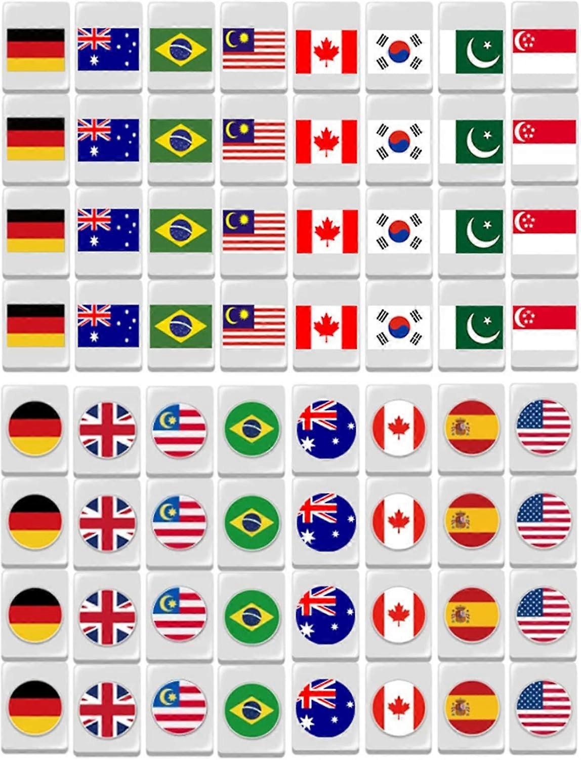 Mahjong Game Set, 24mm drapeau motif Mahjong tuiles ensemble avec 64 tuiles, réutilisable