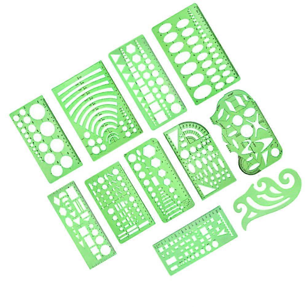 Plastic Geometric Stencil Ruler Set 11pcs Lightweight Measuring Templates for School Students Art Design Drawing