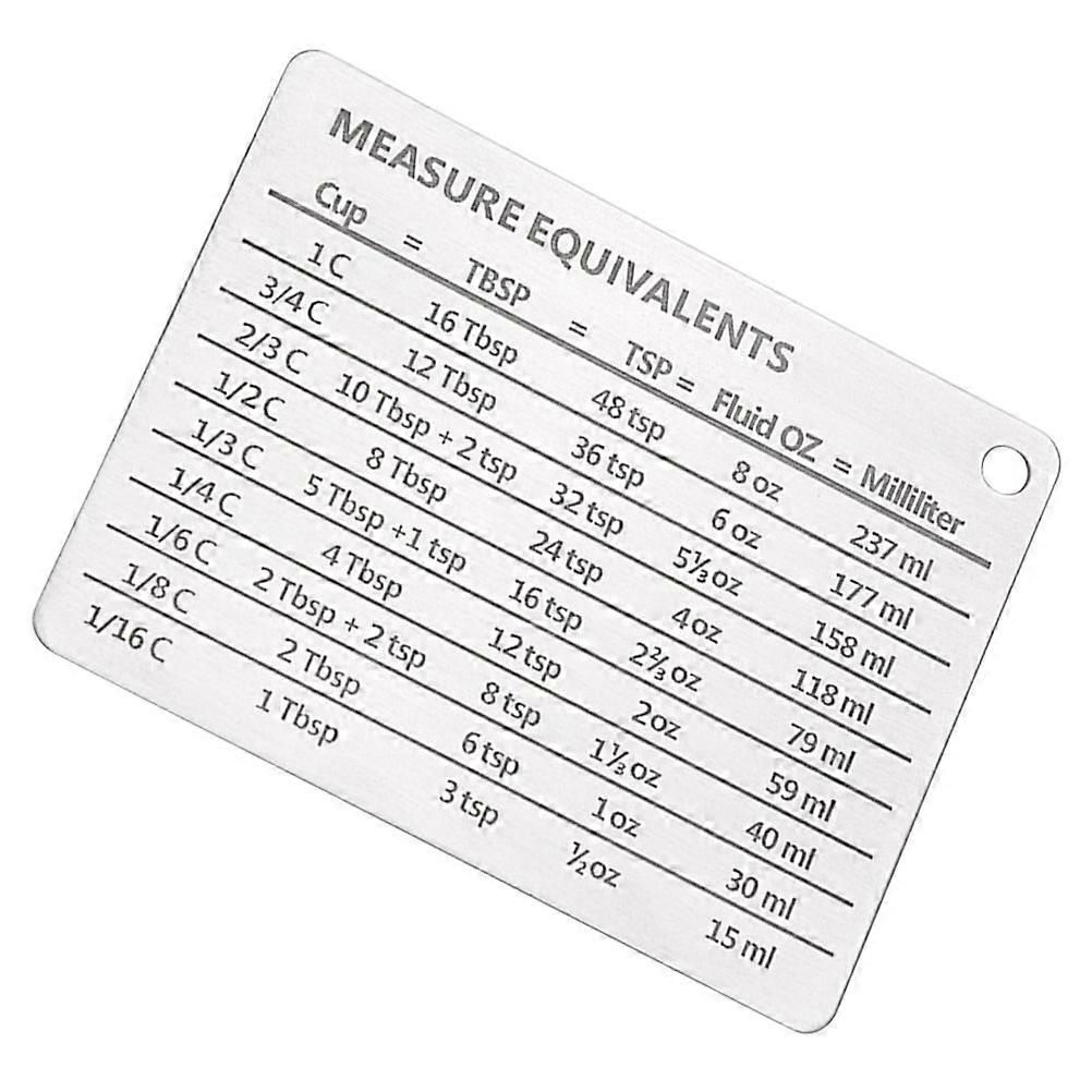 Stainless Steel Measuring Chart with Magnet for Kitchen Use Silver Easily Read Clear Measurement 6