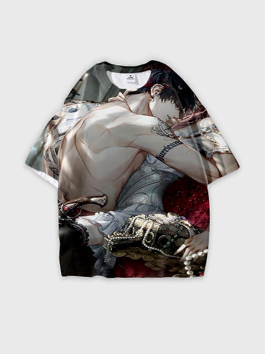 T-shirt round neck Role Pattern loose short sleeve E2854