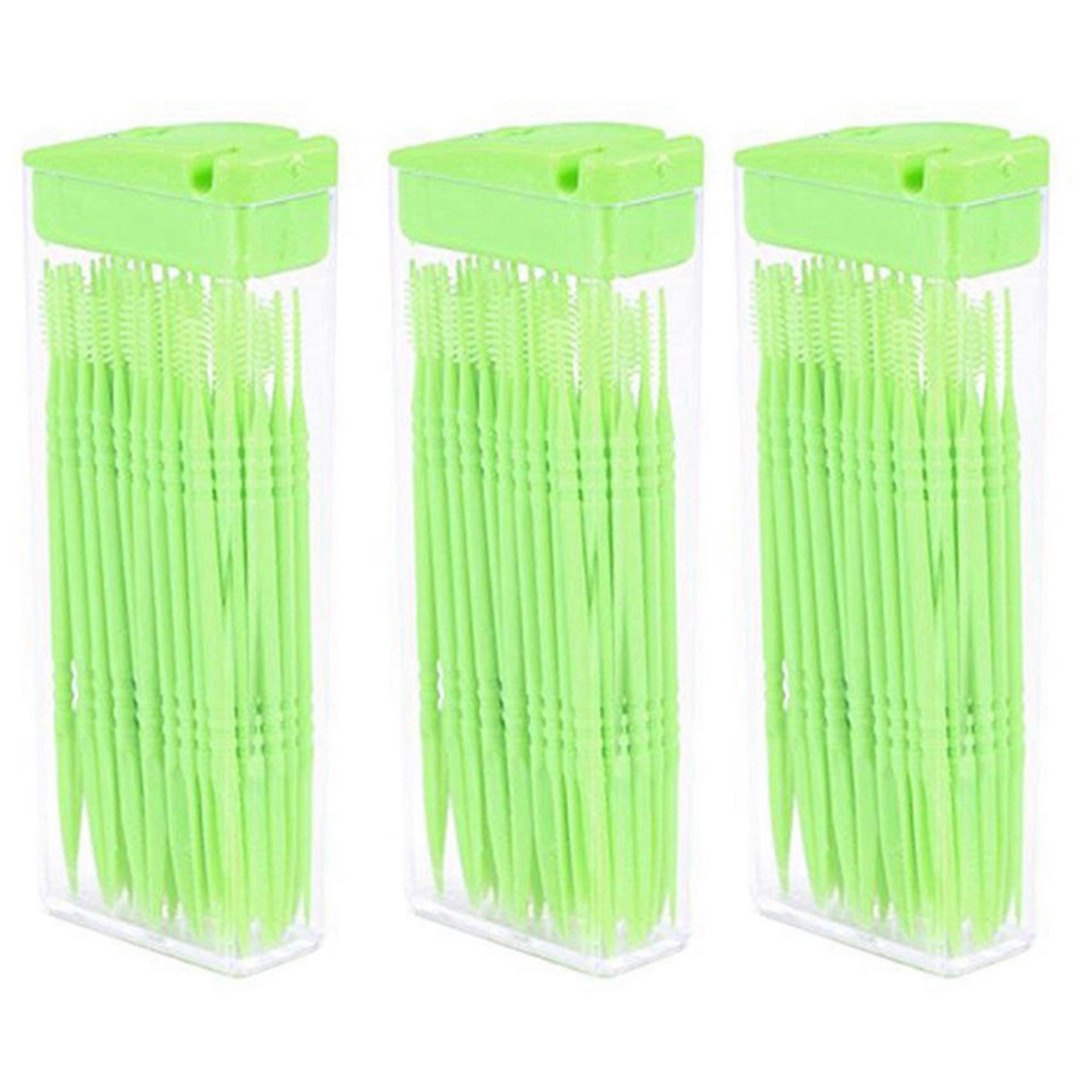 150 Pcs Plastic Toothpicks 2 Way Tooth Picks Interdental Brush Cleaners Portable Box Random Color