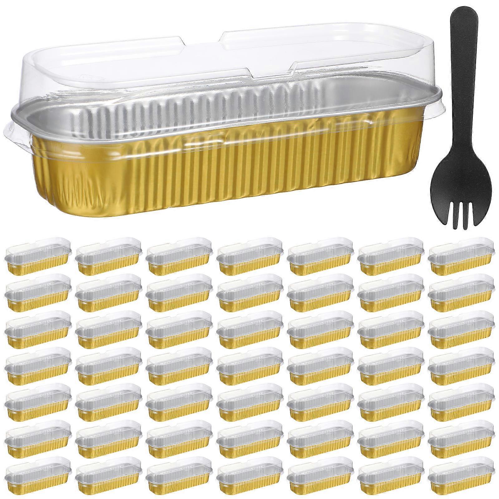 Mini Cake Pans with Transparent Lids for Home Use Made of Aluminum Foil Golden Color 50 Pcs