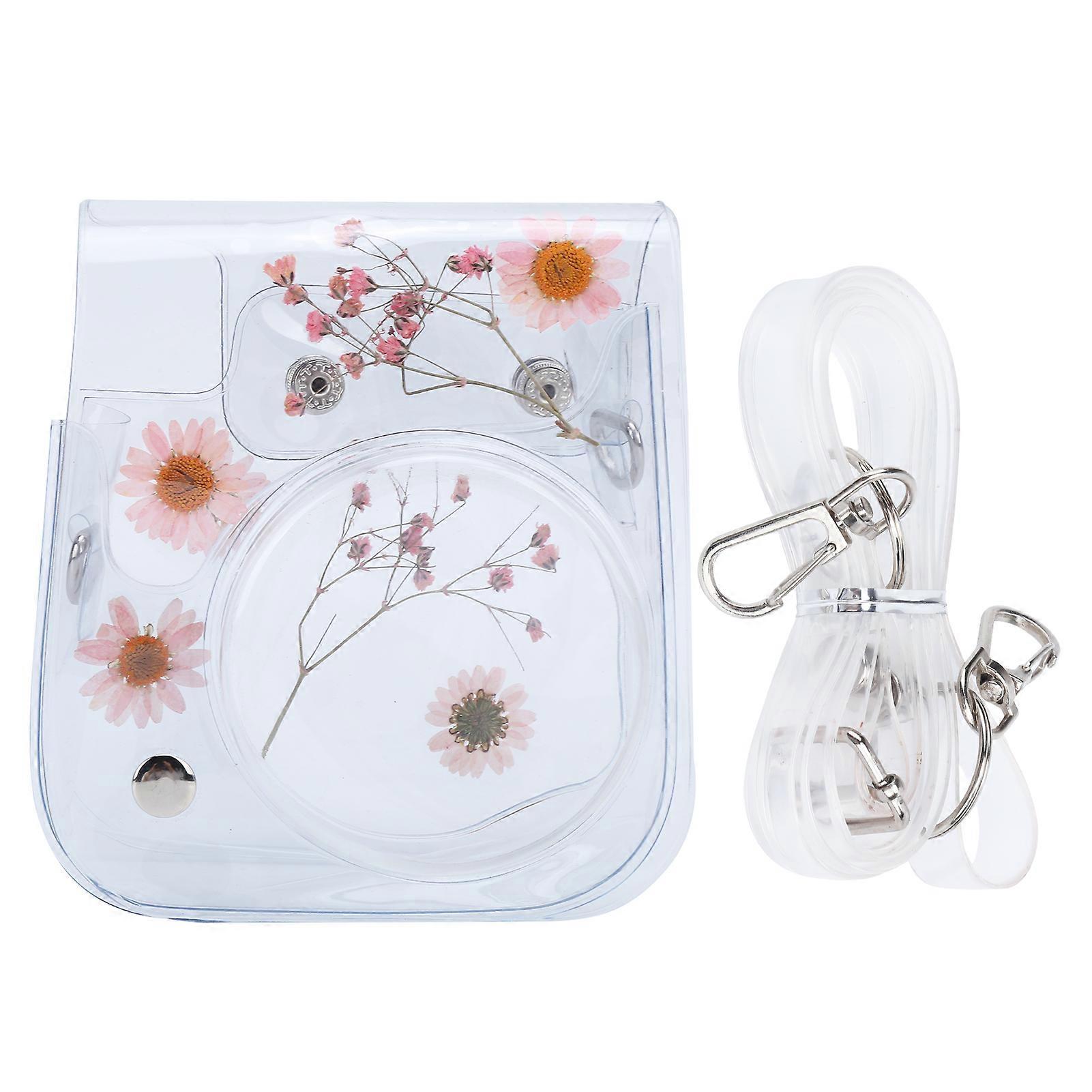 Transparent Camera Case PVC Storage Bag with Adjustable Shoulder Strap for Instax Mini 11 ProtectionPink
