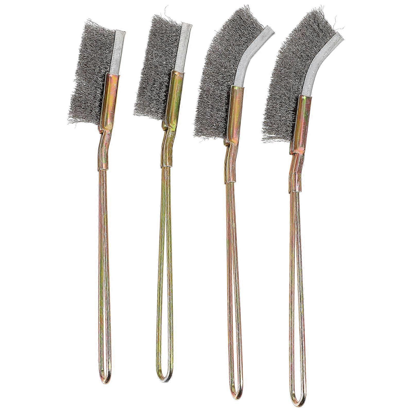 4pcs Durable Household Wire Brush Set Polishing & Dust Removal Tool with Elbow and Straight Brushes for Home and Kitchen Cleaning