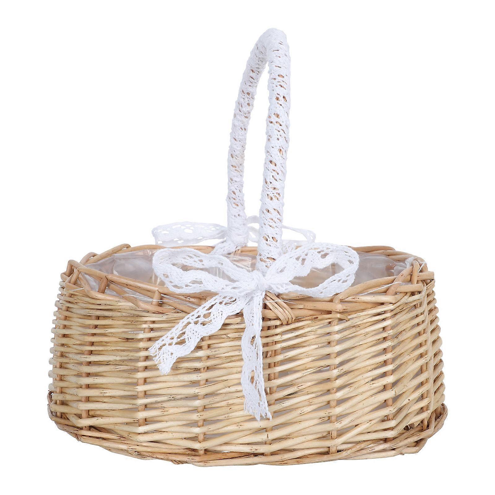 Portable Khaki Woven Flower Basket for Store Use Made of Synthetic Material 7.5 inches