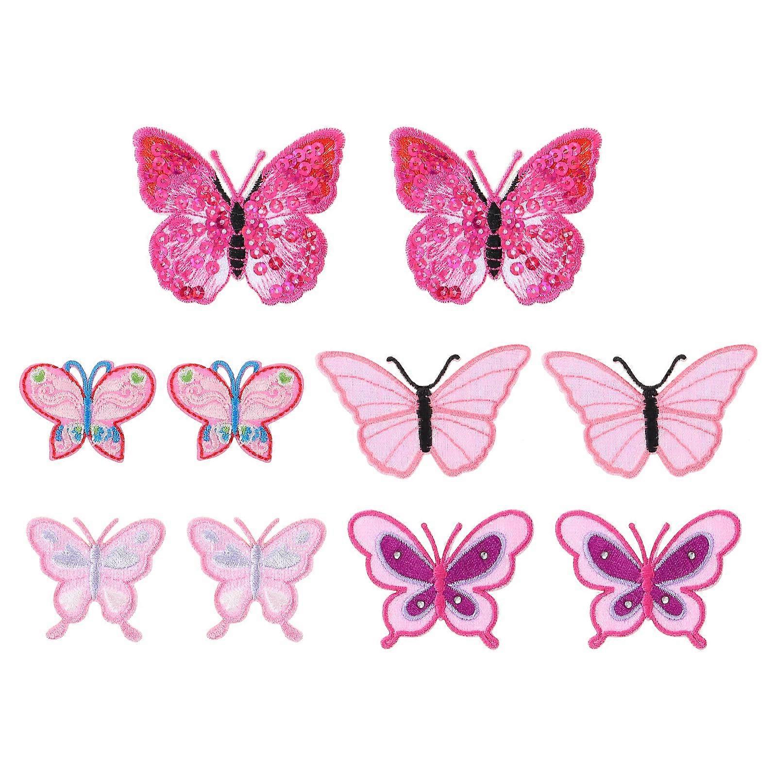 Pack of 10 Butterfly Sew-On Appliqués, Embroidered Fabric Stickers for Clothing, Craft Projects, Multi-Color Design