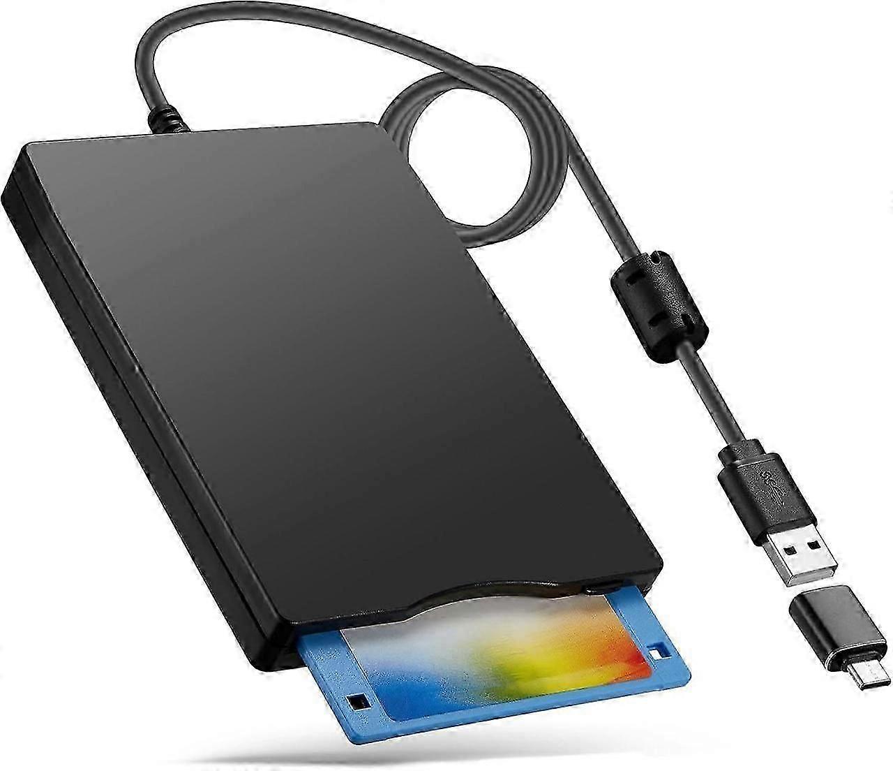 Floppy Disk Reader, 3.5 Inch External Usb Type C Floppy Disk Drive For Pc, Laptop And Desktop Compatible With 11/10/8/7/2000/xp, Black, Froste