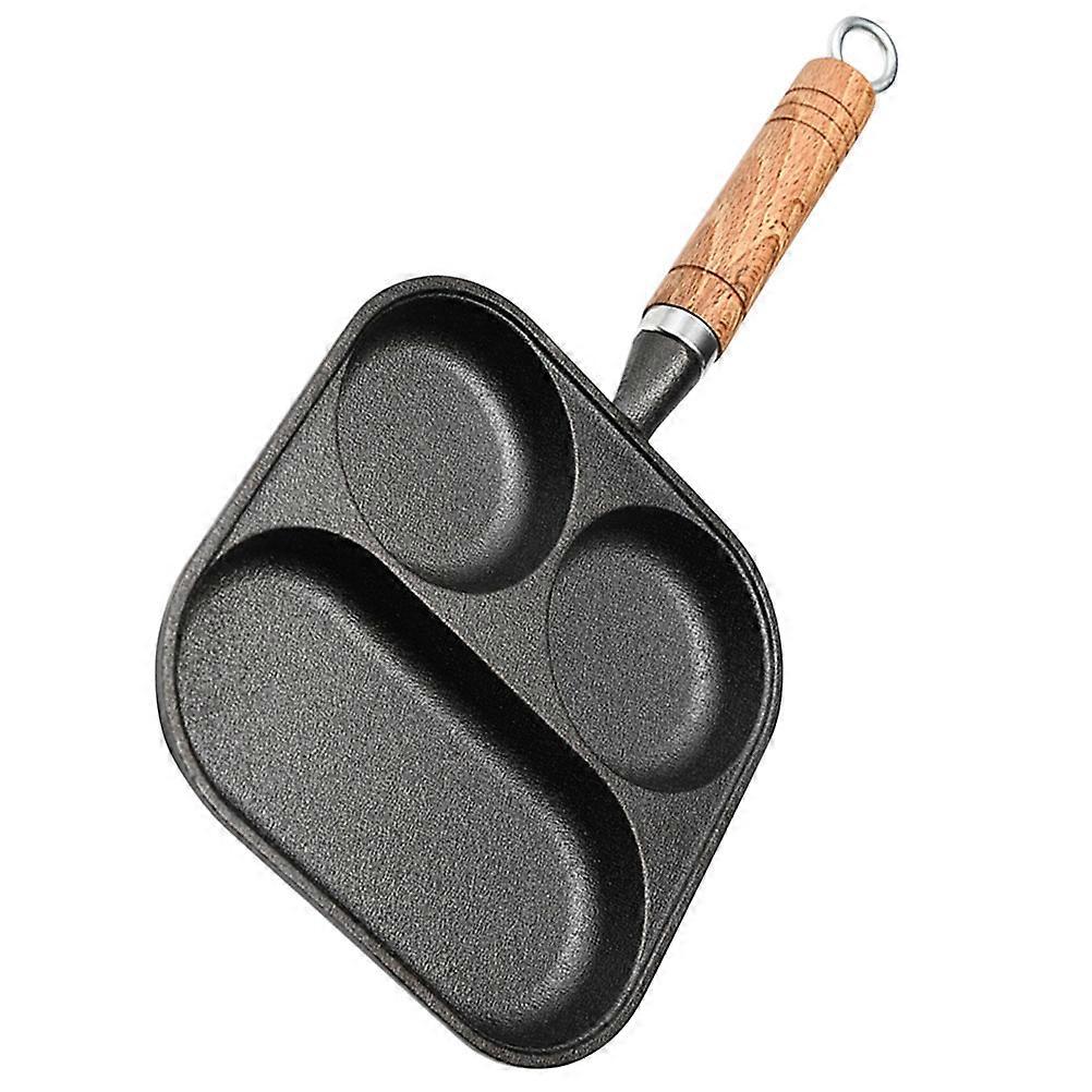 Small Nonstick Egg Frying Pan for Kitchen Use with Cast Iron and Wooden Material Black Color