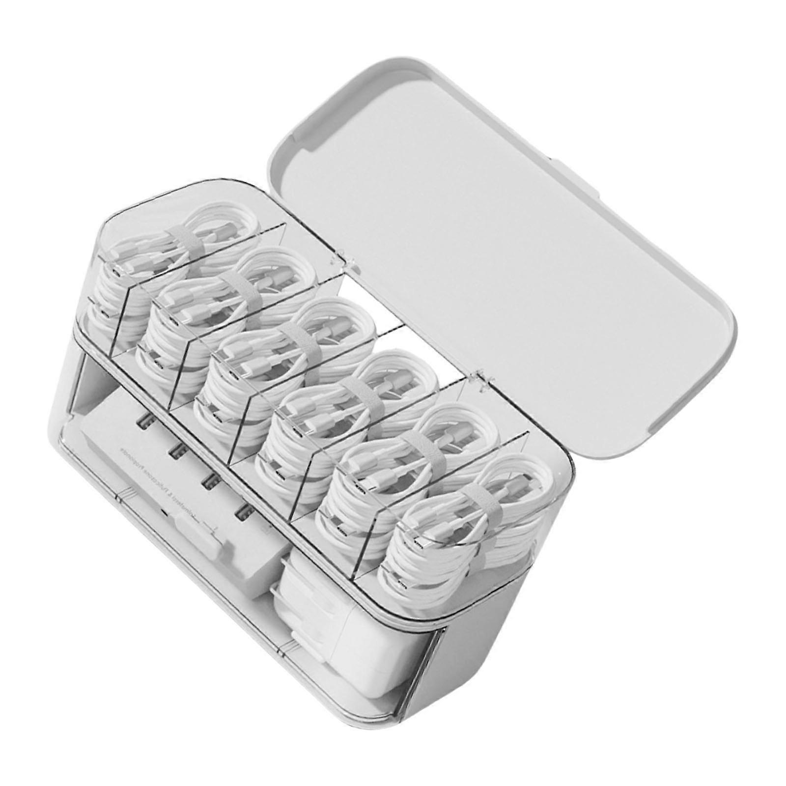 Multiple Cable Organizers Box 10 Compartments Dustproof Designs Accessory for Tidying Home and Offices Space Saving  White