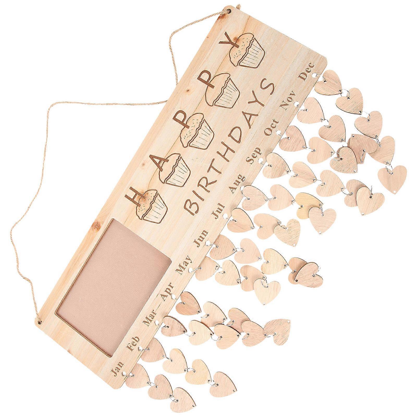 Wooden Hanging Calendar with Creative Writing Message Board and Delicate Photo Frame for Birthday Reminding Hanging Tag Style 2