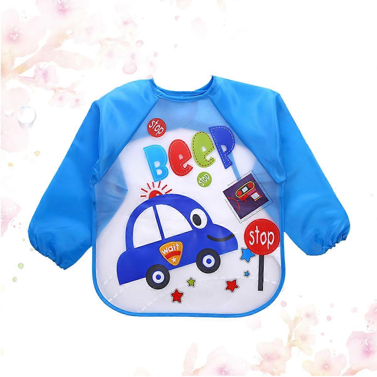 Waterproof Sleeved Bib Designed For Baby Infant Newborn Car Pattern With Wipeable Function 1Pcs