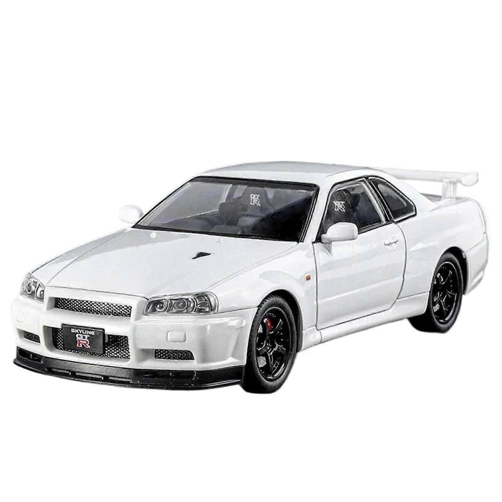 1:24 Diecast Auto for Nissan GTR R34 Skyline Alloy Car Model with Sound and Light, Pullback Diecast Model Car Miniature Car Model (C342white)