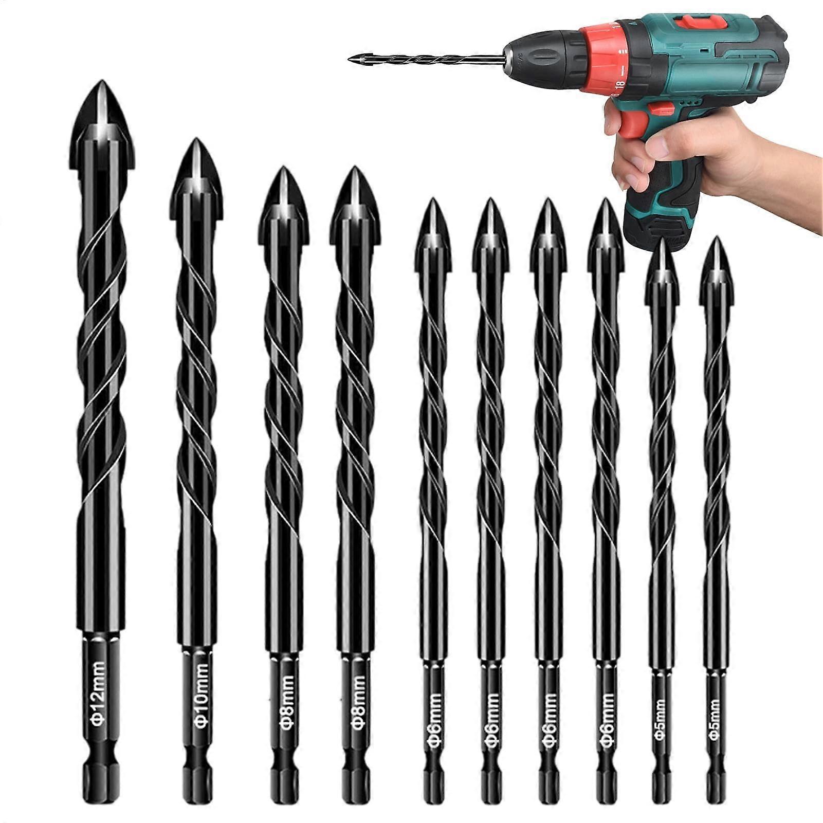 Spiral drill bit, strength eccentric spiral drill bit 10X carbide drill bit for glass, brick, cement, tile, concrete