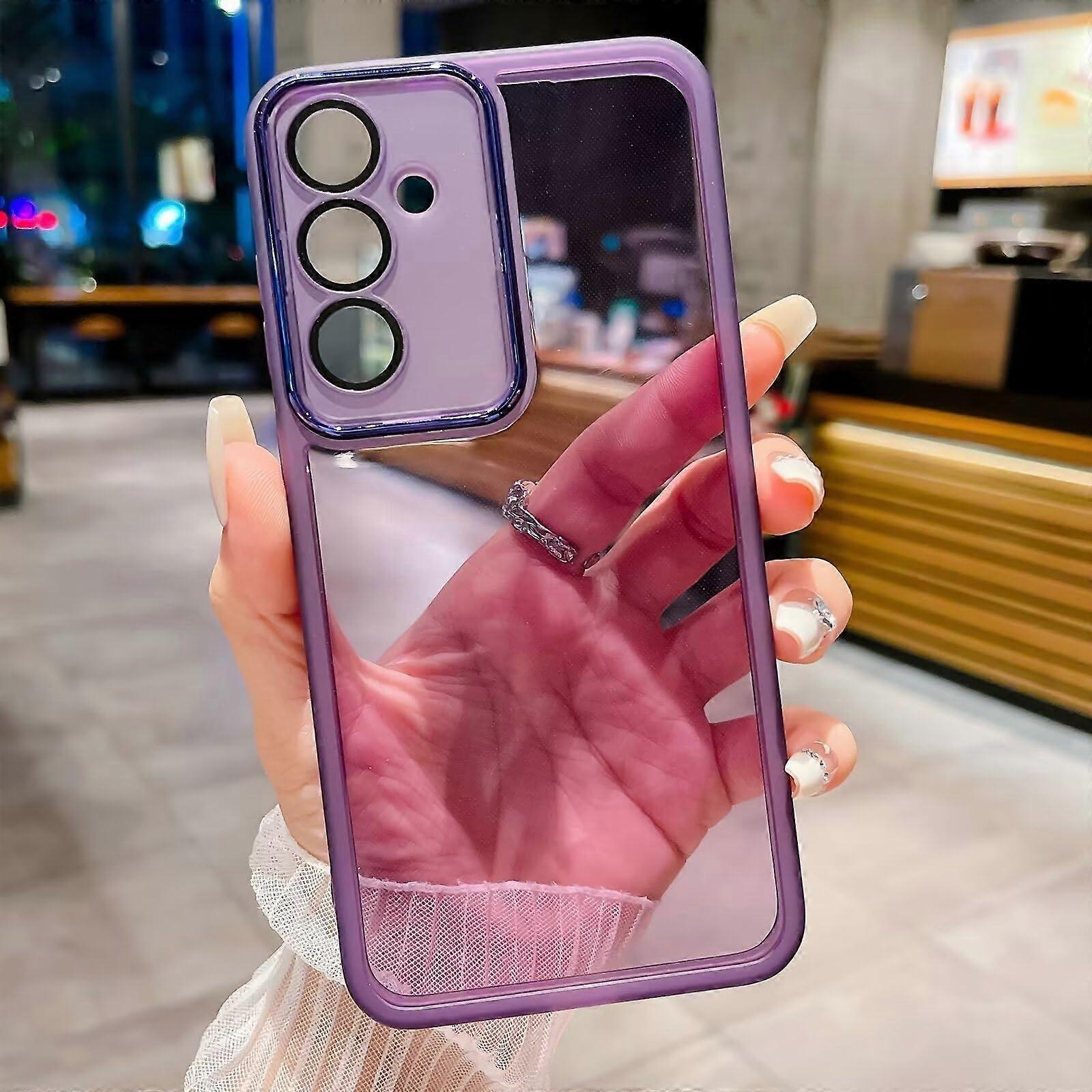 Case for Samsung Galaxy A35 5G, Crystal Clear Slim Shockproof Bumper Soft Cover with Camera Lens Protector - Purple