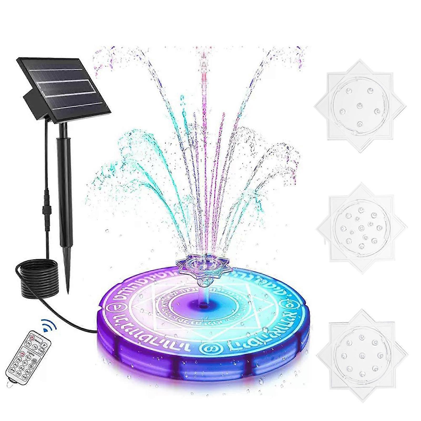 Solar Powered Fountain with Remote Control Color Changing LED Lights for Garden Pond Bird Bath Aquarium Decoration