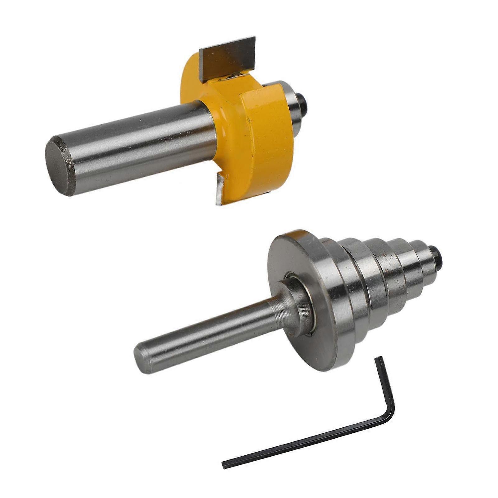 2 Set Rabbet Router Bit Silver Yellow T Type Rabbeting Tenon Milling Cutter 1/2in Shank