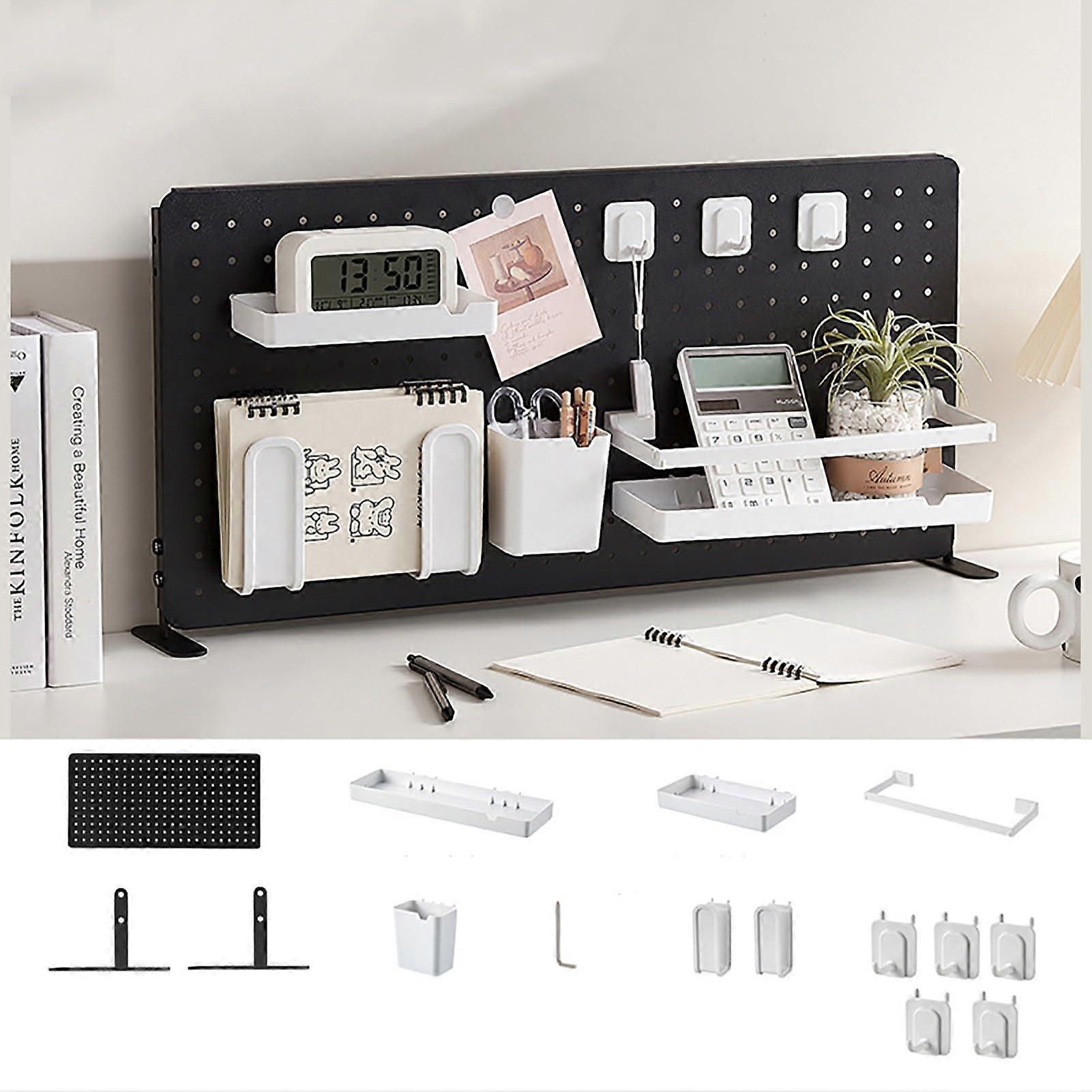 Metal pegboard set with accessories, office pegboard (Black, Vertical base)