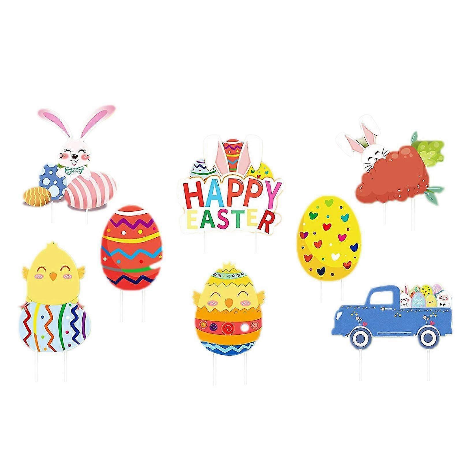 Easter Yard Signs Decor Cartoon Egg Bunny Carrot Set Waterproof Easter Props