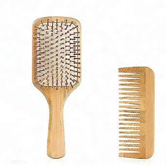 Set di spazzole e pettini per capelli in legno di bambù ecologico per donne, uomini e bambini - Ideale per tipi di capelli sottili, lunghi e ricci con massaggio