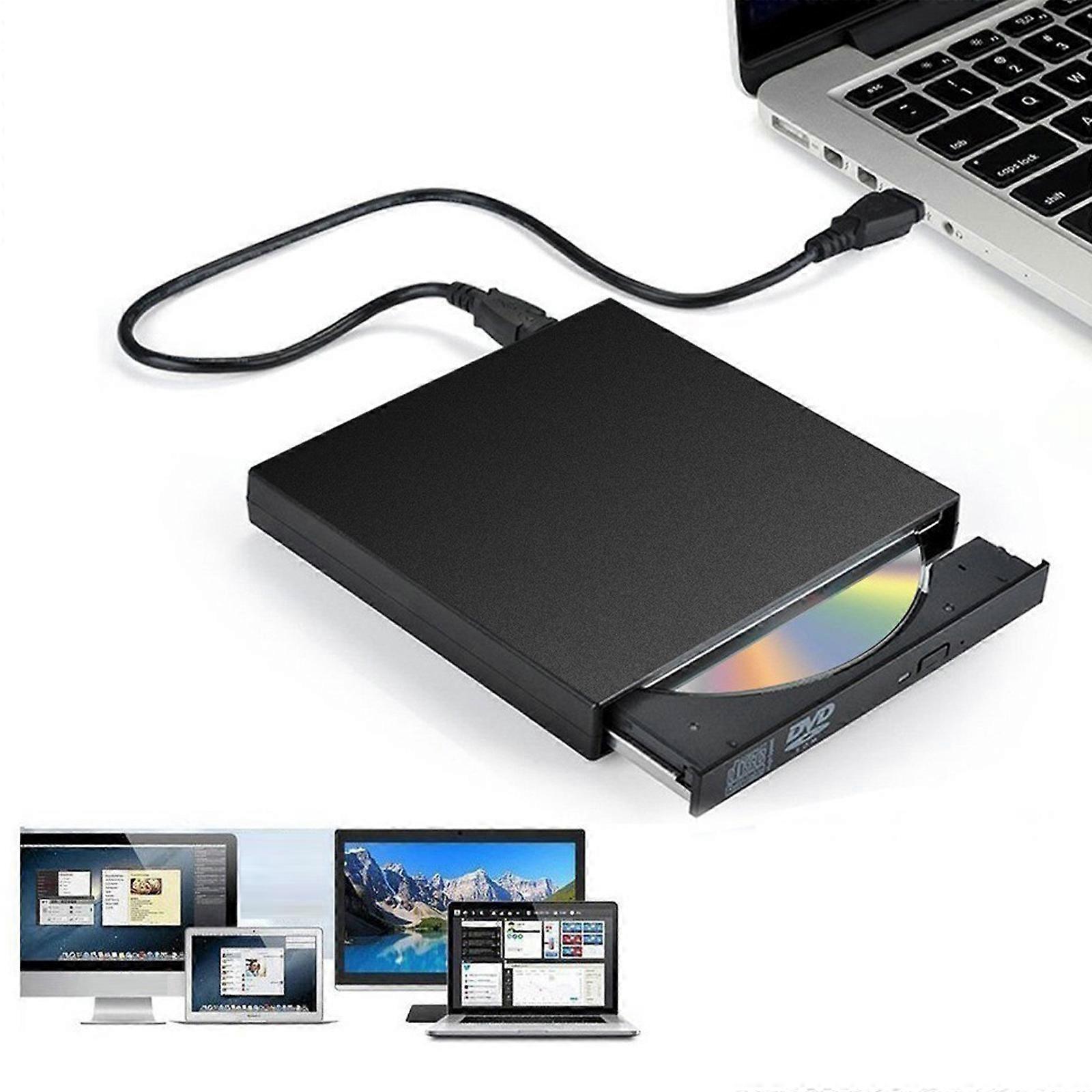 Slim USB 2.0 External CD-RW Burner & DVD Player, Plug & Play for Laptop/Desktop