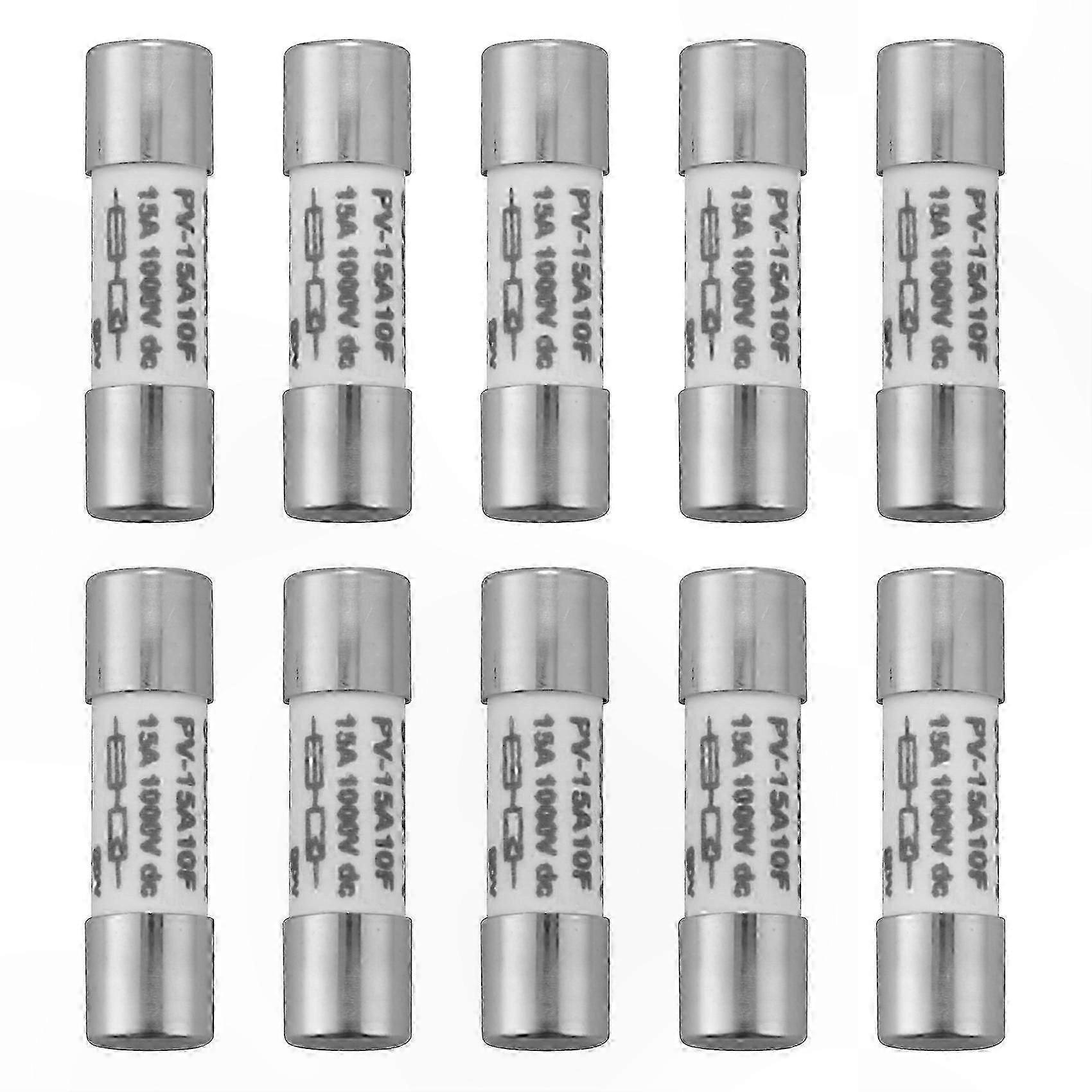 10-Pack 15A Solar PV Explosion-Proof Fuses with Silver Contacts