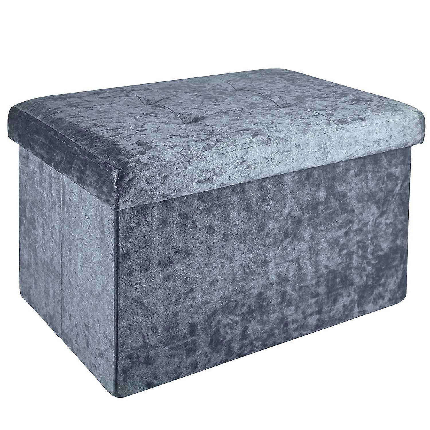 Foldable bench seat 49x30x30 cm - seat cube with storage space and lid with velvet cover