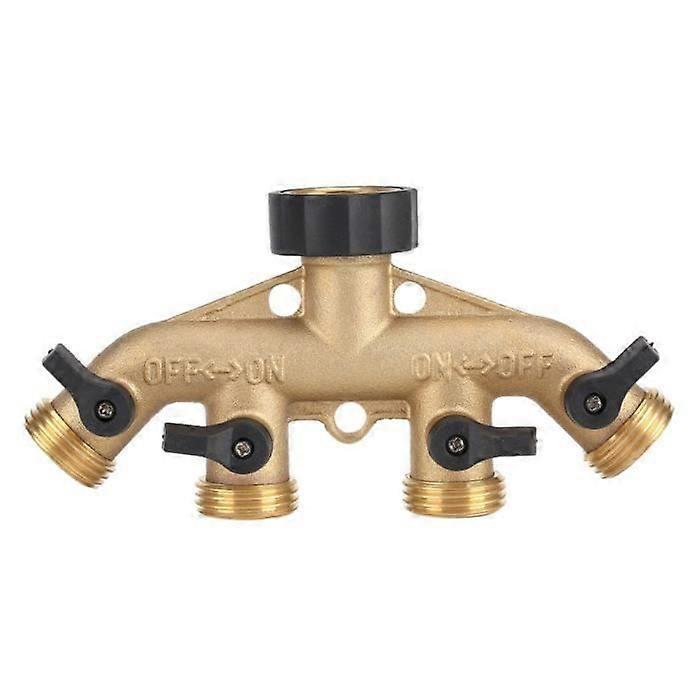 4 Way Brass Garden Hose Splitter 3/4" Faucet Splitter Shut Off Connector Hose Connector Splitter