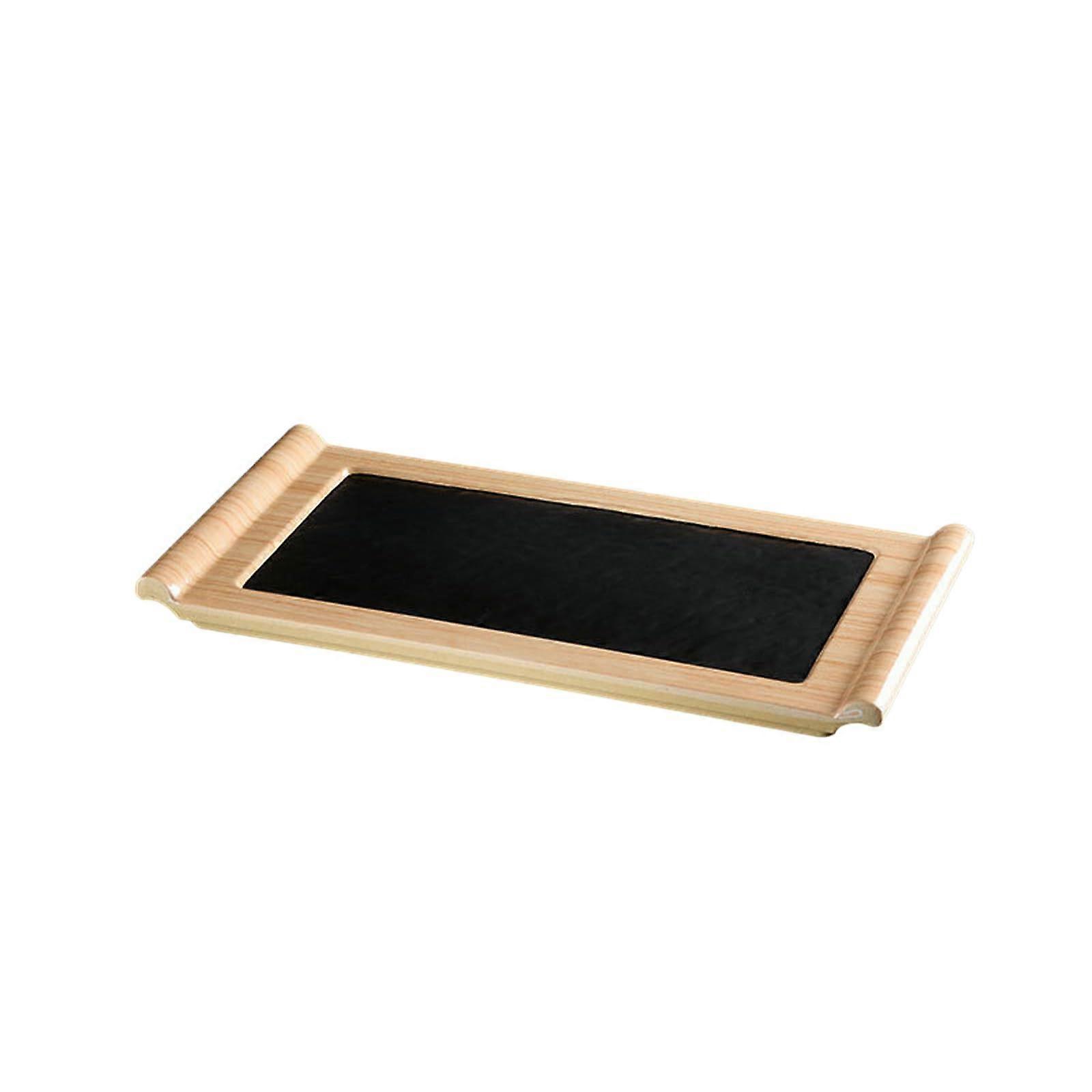Nordic Style Rectangular Plate Wood Grain Finish, 13 Inch, Glazed Anti Drop Strip Durable Serving Plate