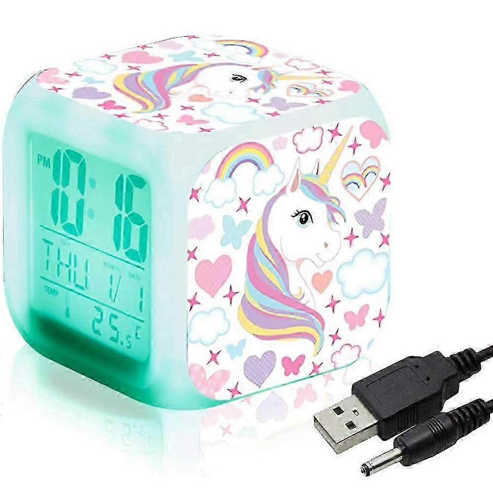 Einhorn LED Glow Cube Wecker für Mädchen, Kinder Nachttisch Wecklicht, Geburtstagsgeschenk